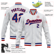 Custom White Royal Pinstripe Royal-Red Bomber Full-Snap Varsity Letterman Jacket