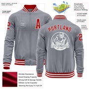 Custom Gray Red-White Bomber Varsity Letterman Zipper Jacket