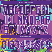 Custom Graffiti Pattern Purple-White Trendy Abstract Urban Street Art 3D Bomber Full-Snap Varsity Letterman Jacket