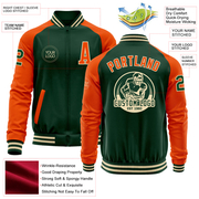 Custom Green Orange-Cream Bomber Varsity Letterman Two Tone Zipper Jacket