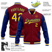 Custom Crimson Yellow-Royal Bomber Full-Snap Varsity Letterman Two Tone Jacket