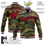 Custom Camo Red-Navy Bomber Full-Snap Varsity Letterman Salute To Service Jacket