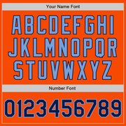 Custom Orange Navy-Light Blue Bomber Full-Snap Varsity Letterman Two Tone Jacket