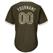 Custom Olive Camo-Cream Authentic Throwback Rib-Knit Salute To Service Baseball Jersey Shirt