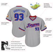 Custom Gray Royal-Red Authentic Throwback Rib-Knit Baseball Jersey Shirt