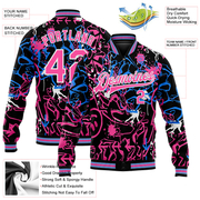 Custom Graffiti Pattern Pink-White Abstract Grunge Art 3D Bomber Full-Snap Varsity Letterman Jacket