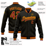 Custom Black Gold Pinstripe Crimson Bomber Full-Snap Varsity Letterman Jacket