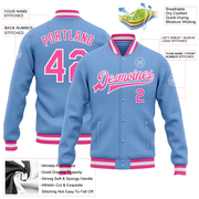 Custom Light Blue Pink-White Bomber Full-Snap Varsity Letterman Jacket