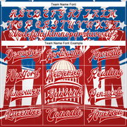 Custom Red US Navy Blue-Royal American Flag Fashion United States Congress Building 3D Pattern Design Bomber Full-Snap Varsity Letterman Jacket