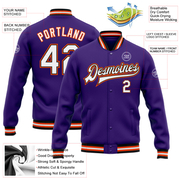 Custom Purple White Black-Orange Bomber Full-Snap Varsity Letterman Jacket