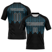 Custom Black Sky Blue-White Geometric Shape Sublimation Volleyball Uniform Jersey