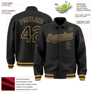 Custom Black Old Gold Bomber Full-Snap Varsity Letterman Lapel Collar Byron Jacket
