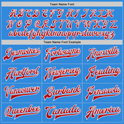 Custom Powder Blue Red-White Bomber Full-Snap Varsity Letterman Jacket