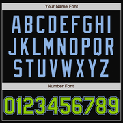 Custom Black Light Blue Pinstripe Neon Green Bomber Full-Snap Varsity Letterman Jacket