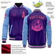 Custom Purple Pink Black-Light Blue Bomber Varsity Letterman Two Tone Zipper Jacket