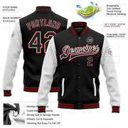 Custom Black White-Red Bomber Full-Snap Varsity Letterman Two Tone Jacket