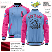 Custom Light Blue Black-Pink Bomber Varsity Letterman Two Tone Zipper Jacket