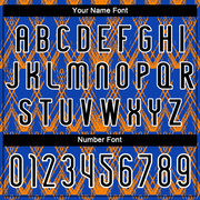 Custom Thunder Blue Black-Bay Orange Abstract Shape Sublimation Volleyball Uniform Jersey