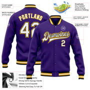 Custom Purple White Black-Gold Bomber Full-Snap Varsity Letterman Jacket