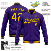 Custom Purple Gold-Black Bomber Full-Snap Varsity Letterman Jacket