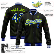 Custom Black Neon Green Pinstripe Royal-White Bomber Full-Snap Varsity Letterman Jacket
