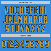 Custom Powder Blue Old Gold-Black Bomber Full-Snap Varsity Letterman Jacket