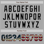 Custom Gray Vintage USA Flag Black-Cream Bomber Full-Snap Varsity Letterman Jacket