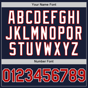 Custom Navy Red-White Bomber Full-Snap Varsity Letterman Hoodie Jacket