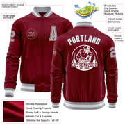 Custom Crimson Gray-White Bomber Varsity Letterman Zipper Jacket