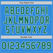 Custom Powder Blue Kelly Green-White Bomber Full-Snap Varsity Letterman Jacket