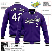 Custom Purple White-Black Bomber Full-Snap Varsity Letterman Jacket
