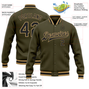 Custom Olive Black-Old Gold Bomber Full-Snap Varsity Letterman Salute To Service Jacket