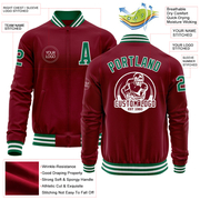 Custom Crimson Kelly Green-White Bomber Varsity Letterman Zipper Jacket