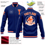 Custom Royal Orange-White Bomber Full-Snap Varsity Letterman Jacket
