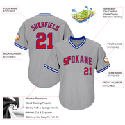 Custom Gray Red-Royal Authentic Throwback Rib-Knit Baseball Jersey Shirt