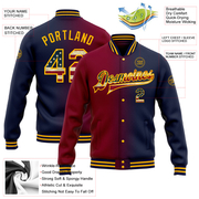 Custom Navy Vintage USA Flag Maroon-Gold Bomber Full-Snap Varsity Letterman Gradient Fashion Jacket