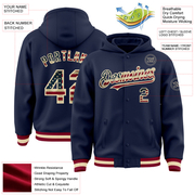 Custom Navy Vintage USA Flag Cream-Maroon Bomber Full-Snap Varsity Letterman Hoodie Jacket