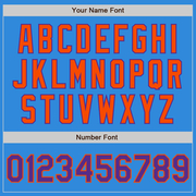 Custom Powder Blue Purple-Orange Bomber Full-Snap Varsity Letterman Jacket