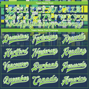 Custom Navy Neon Green-White 3D Pattern Design Bomber Full-Snap Varsity Letterman Jacket