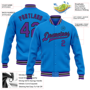 Custom Powder Blue Purple-Black Bomber Full-Snap Varsity Letterman Jacket
