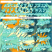 Custom Navy White-Aqua Flowers 3D Pattern Design Bomber Full-Snap Varsity Letterman Jacket