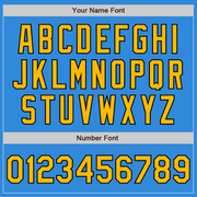 Custom Powder Blue Gold-Black Bomber Full-Snap Varsity Letterman Jacket