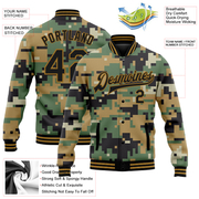 Custom Camo Old Gold-Black Digital Camouflage 3D Bomber Full-Snap Varsity Letterman Salute To Service Jacket