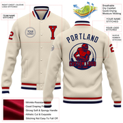 Custom Cream Red-Navy Bomber Full-Snap Varsity Letterman Jacket