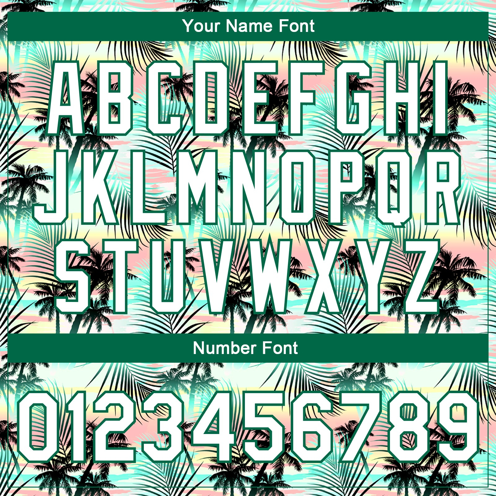 Custom White White-Kelly Green Hawaii Palm Trees 3D Bomber Full-Snap Varsity Letterman Jacket