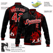 Custom Graffiti Pattern Red-Black Dark Abstract Urban Street Art 3D Bomber Full-Snap Varsity Letterman Jacket