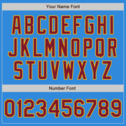 Custom Powder Blue Crimson-Gold Bomber Full-Snap Varsity Letterman Jacket