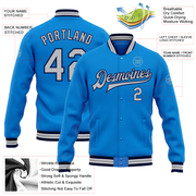 Custom Powder Blue Gray-Navy Bomber Full-Snap Varsity Letterman Jacket