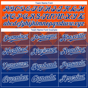 Custom Orange Royal-White Gradient Square Shape 3D Pattern Design Bomber Full-Snap Varsity Letterman Hoodie Jacket