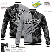 Custom Graffiti Pattern Black-Gray Scratch 3D Bomber Full-Snap Varsity Letterman Jacket